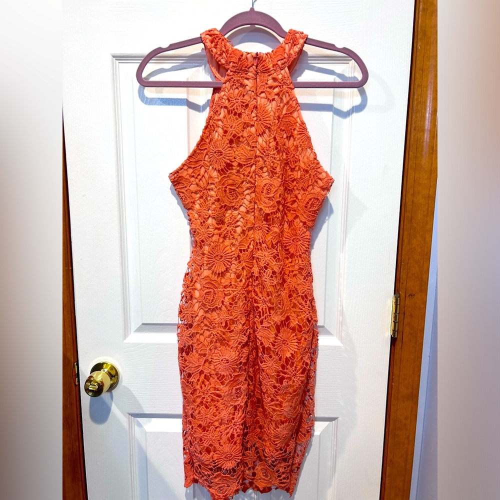 High Neck Coral Lace Dress